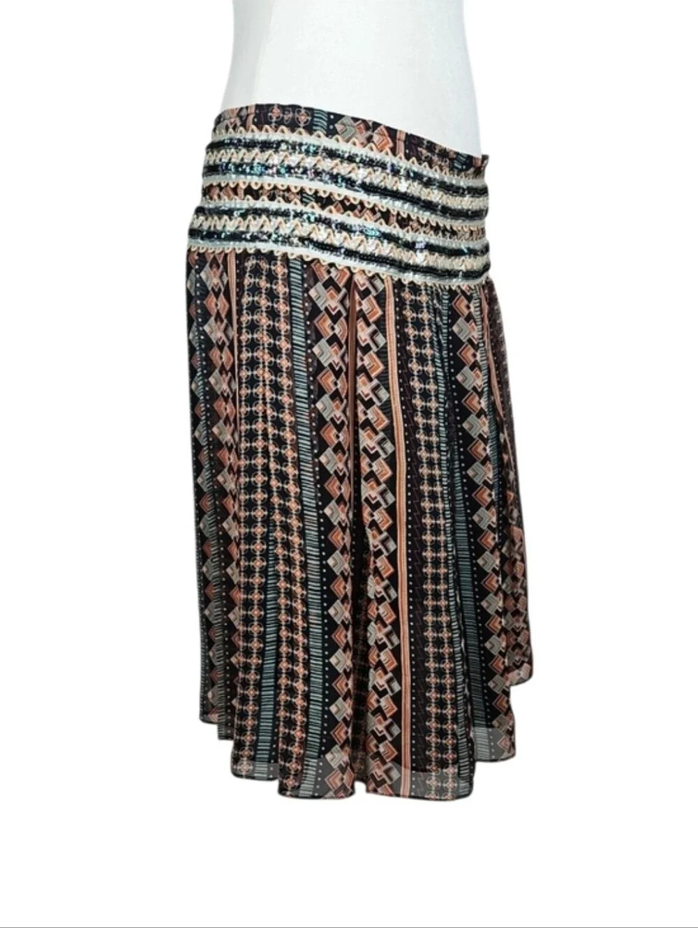Free People Silk Skirt Sequin Bohemian Multicolor Boho Southwestern Festival 8